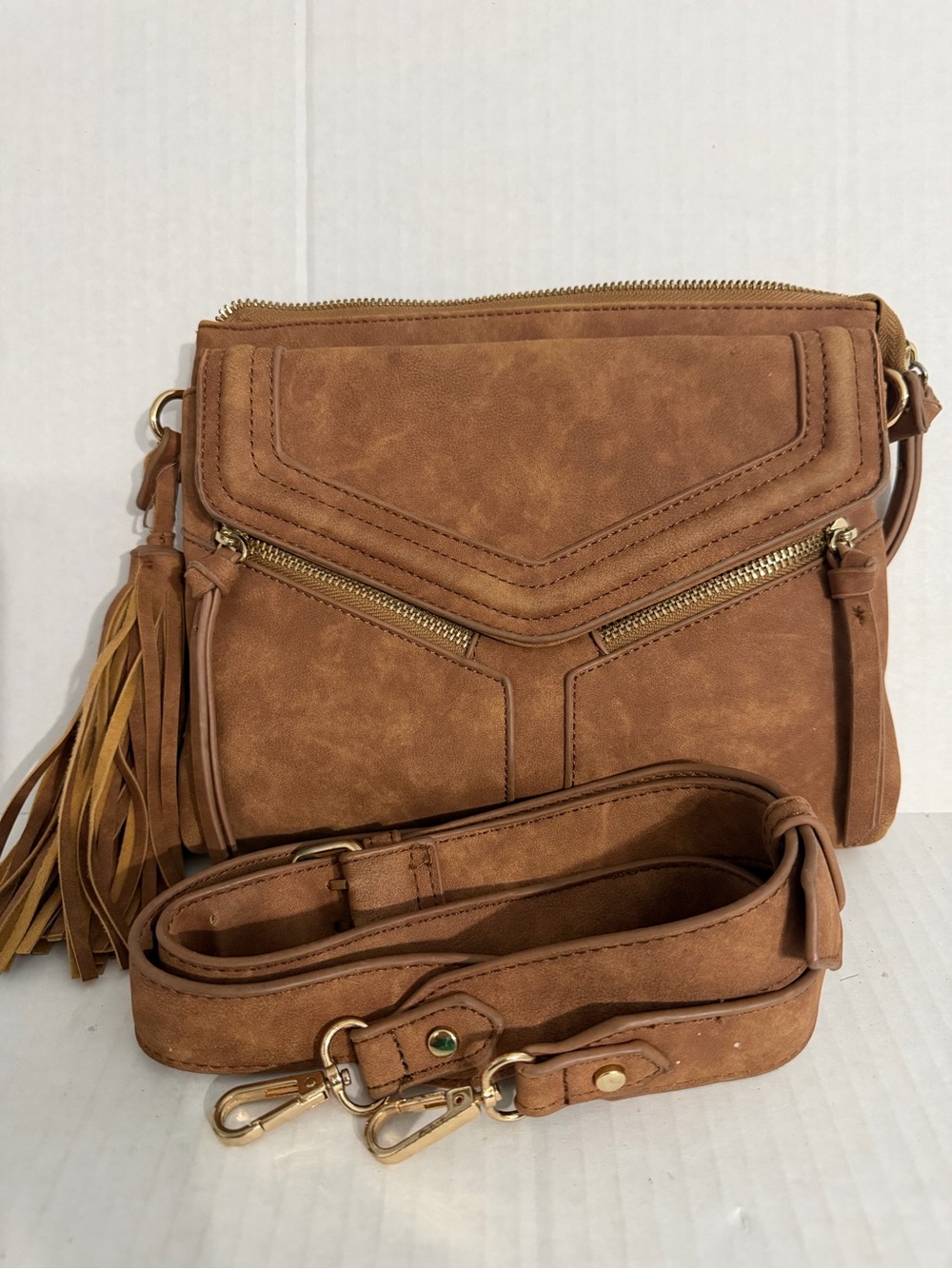 Violet Ray Faux Leather Crossbody with Tassel Detail